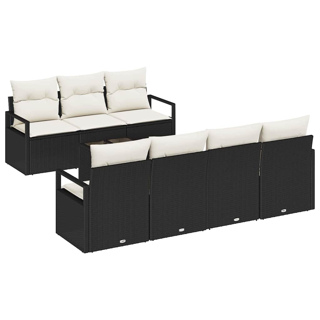 Garten-Sofa-Set mit Kissen mit Speicher 8 pcs Schwarz und Creme